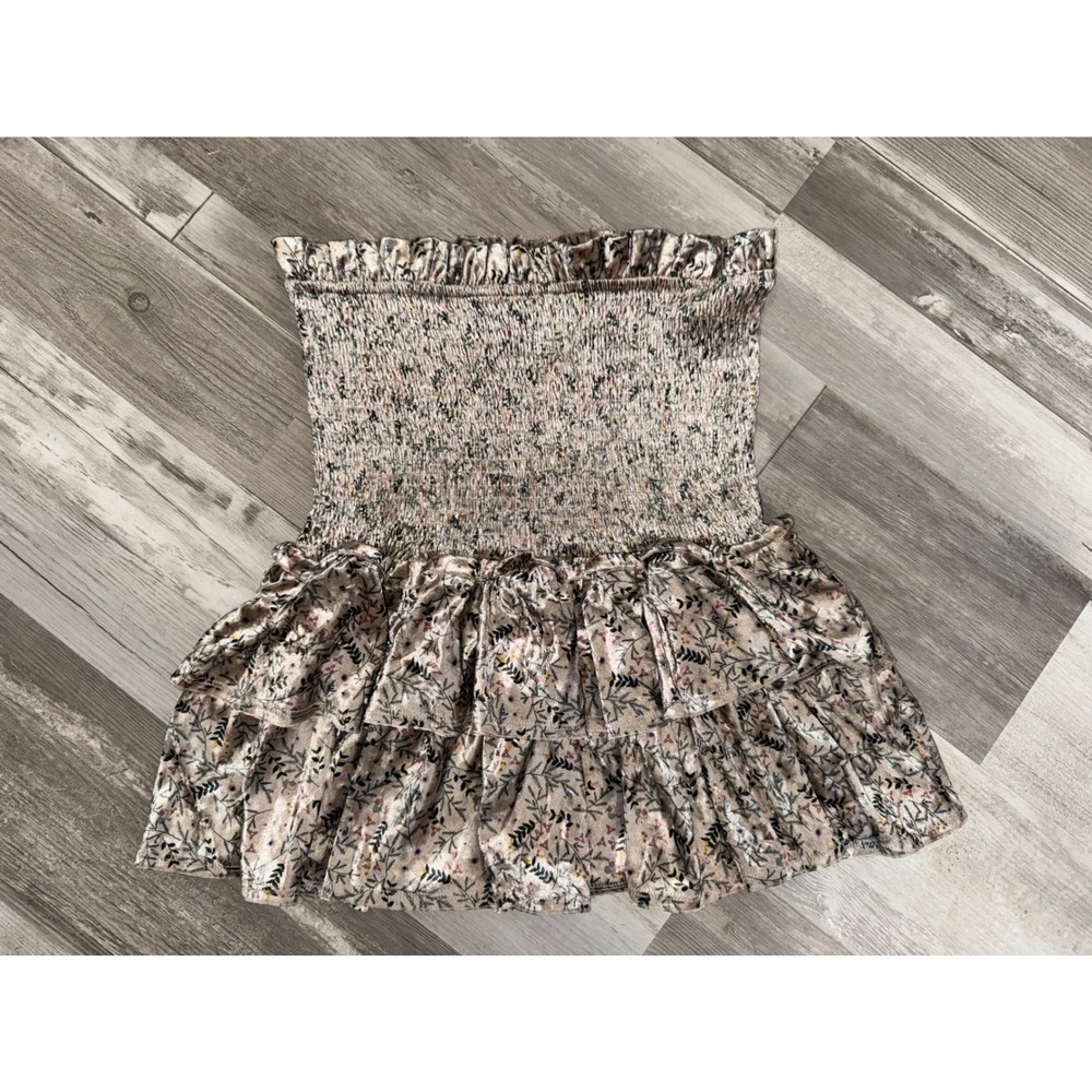 Allison New York Skirt Women Champagne Floral Smocked Velvet Ruffle Mini S